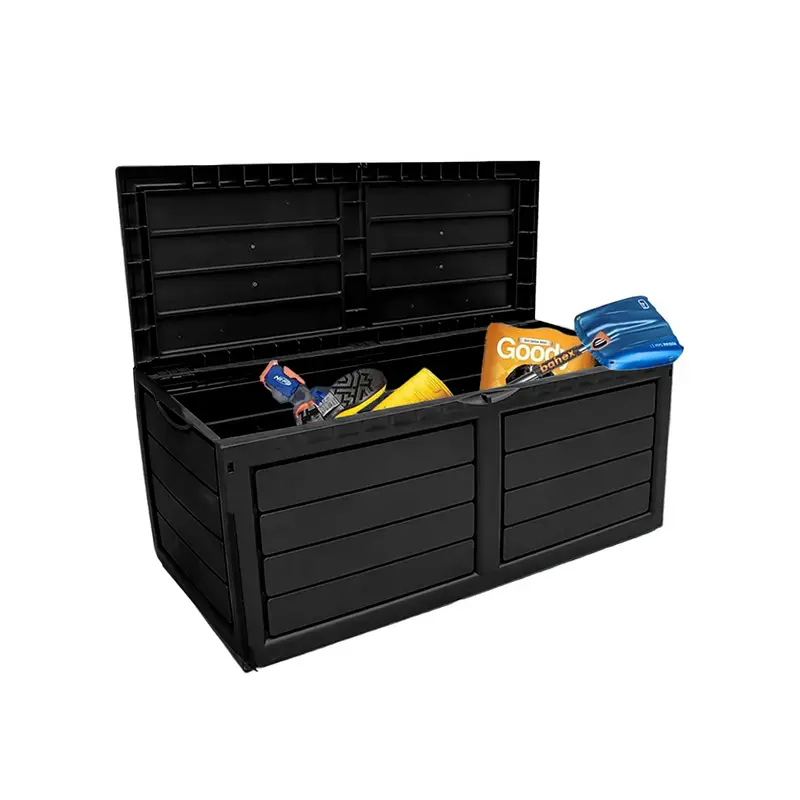 320L Heavy-Duty Black Plastic Outdoor Garden Storage Box – Neo