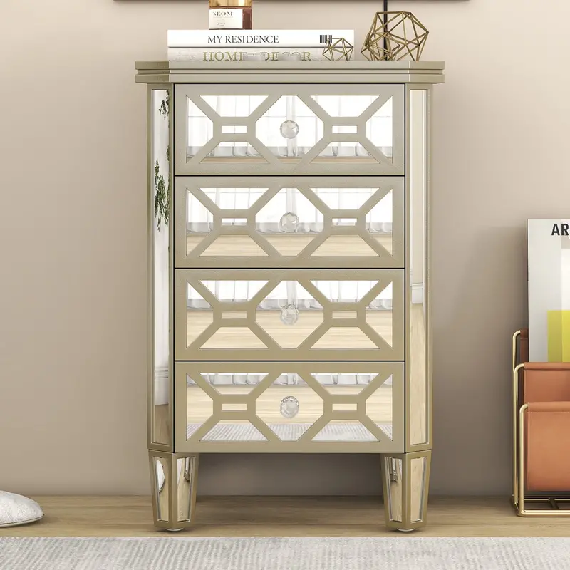 4-Drawer Wooden Chest with Gold-Tone Hardware – Golden Reflections Collection