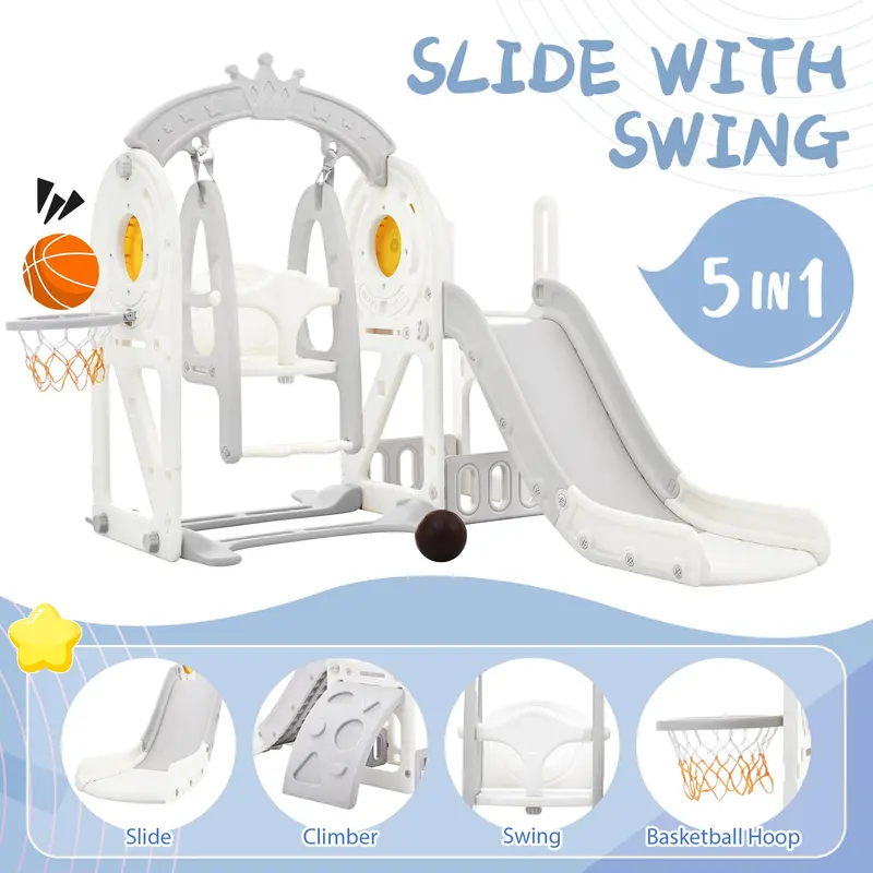 5-in-1 Playset: Slide, Swing, and More for Toddlers – Grey