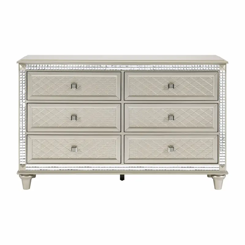 6-Drawer Modern Dresser with Diamond-Inspired Accents