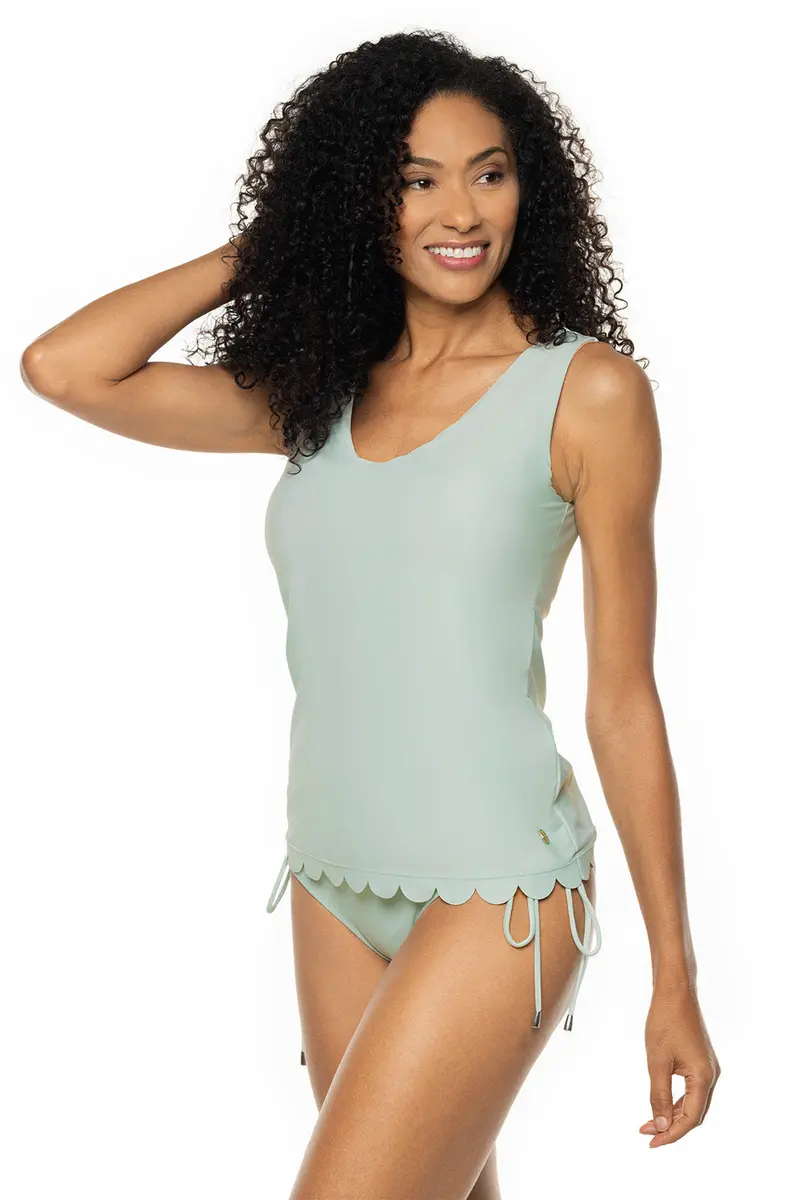 Acropora Tankini Top with Scallop Trim – Misty Aqua Swimwear