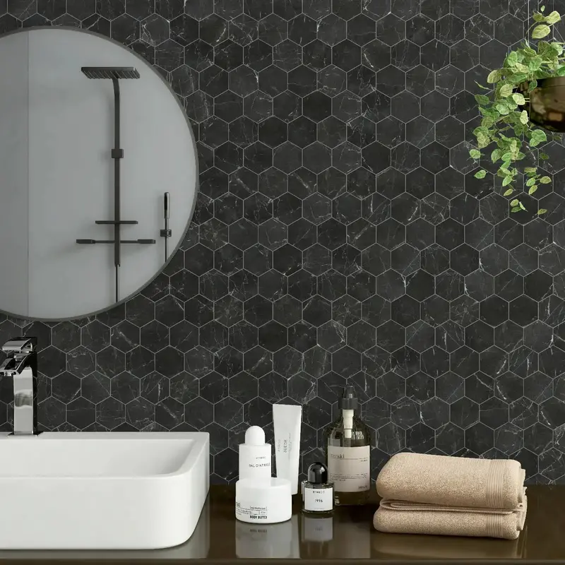 Amasya Black Hexagonal Honed Marble Mosaic Tile