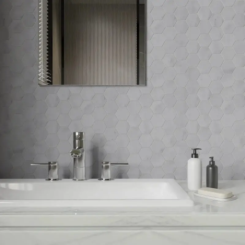 Amasya White Honed Marble Hexagon Mosaic – Soft Matte Finish