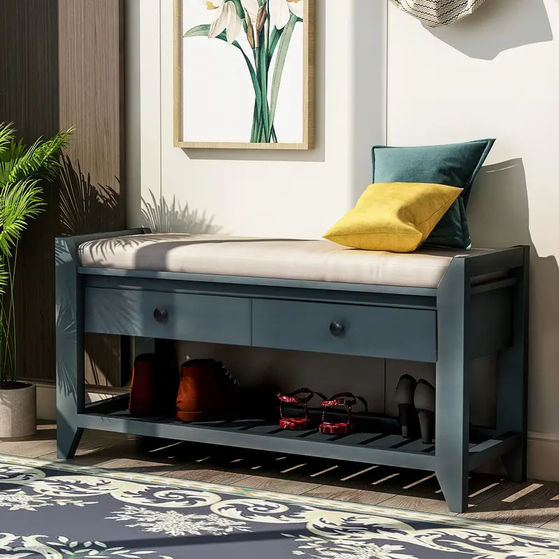 Antique Navy Modular Entryway Bench with Adjustable Shelving Options