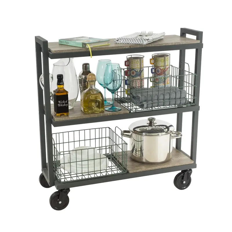 Atlantic 3-Tier Rolling Kitchen Cart – Stainless Steel and Wood Construction