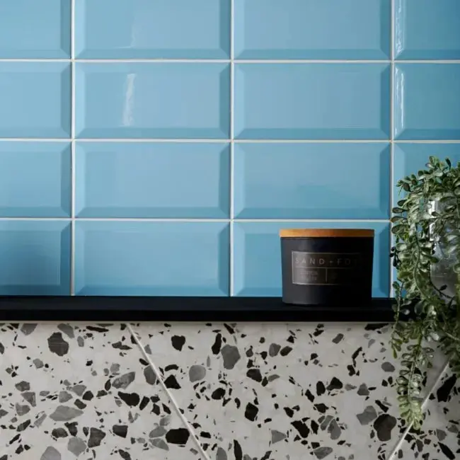 Baby Blue Glossy Bevelled Metro Wall Tile – 10x20cm Ceramic Subway Format