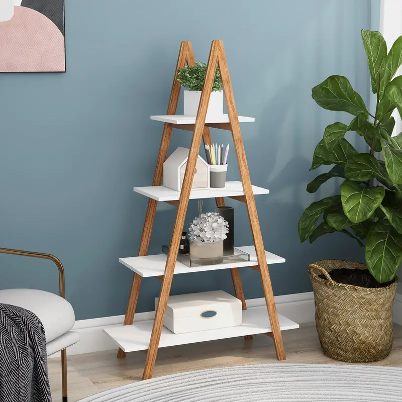 Bamboo-Blend Ladder Bookshelf
