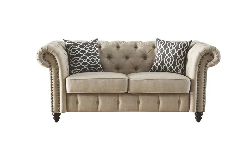 Beige Aura of Elegance Loveseat Featuring Two Pillows