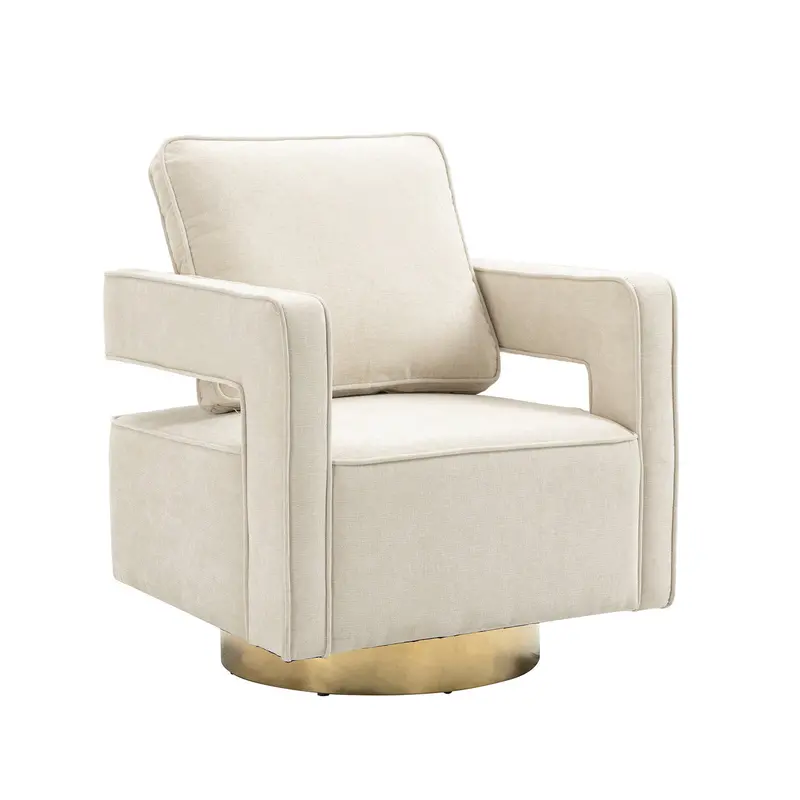 Beige Chenille Open-Back Rotating Armchair