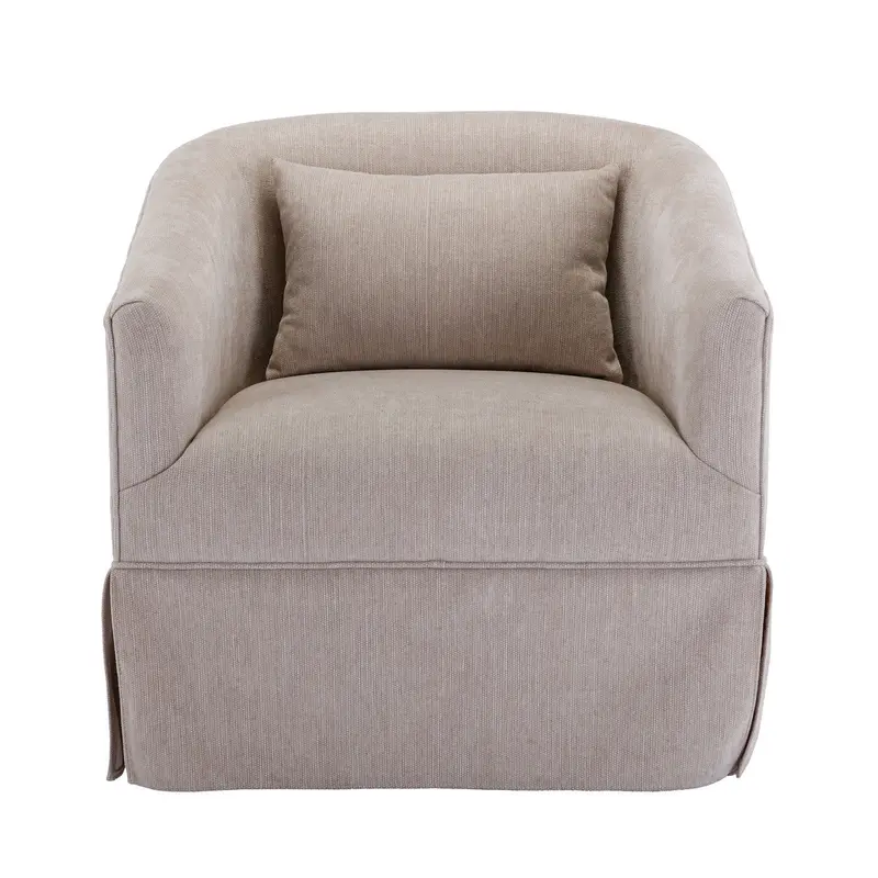 Beige Linen Upholstered Swivel Armchair