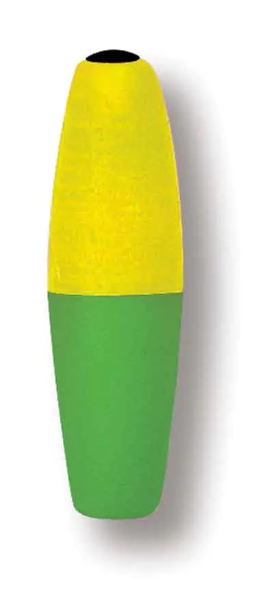 Betts Mr. Crappie Slippers Cigar Float – 2-Inch, Yellow/Green (3-Pack)