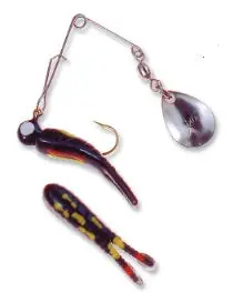 Betts Spin 1/16 oz Split-Tail Grub – Black/Chartreuse/Orange Stripe