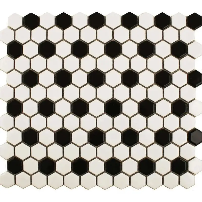 Black and White Hexagonal Matte Mosaic Tile – Geometric Contrast Wall Tile