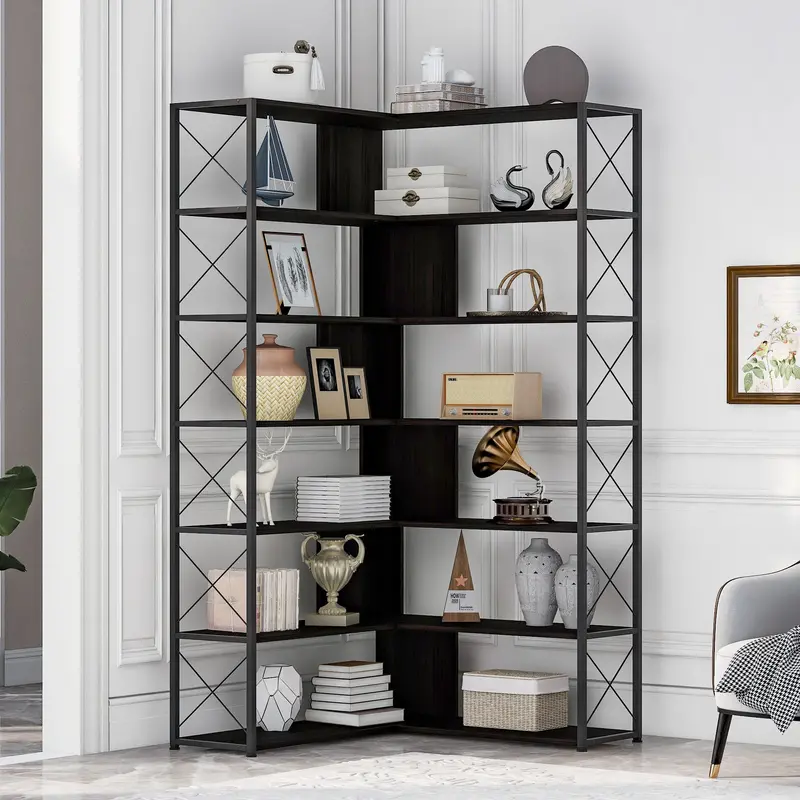 Black L-Shaped Corner Bookcase