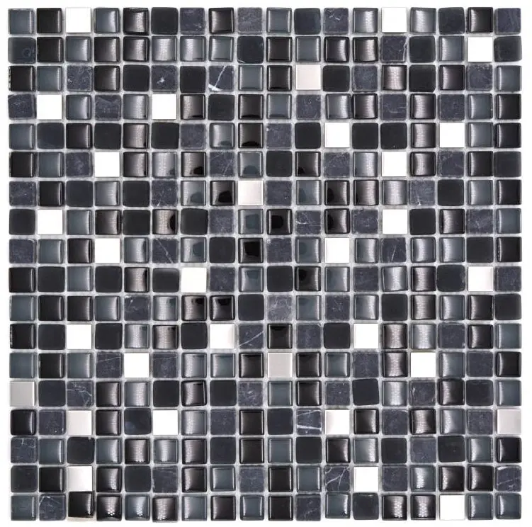 Black Matrix Mixed-Size Mosaic Tile for Contemporary Surfaces