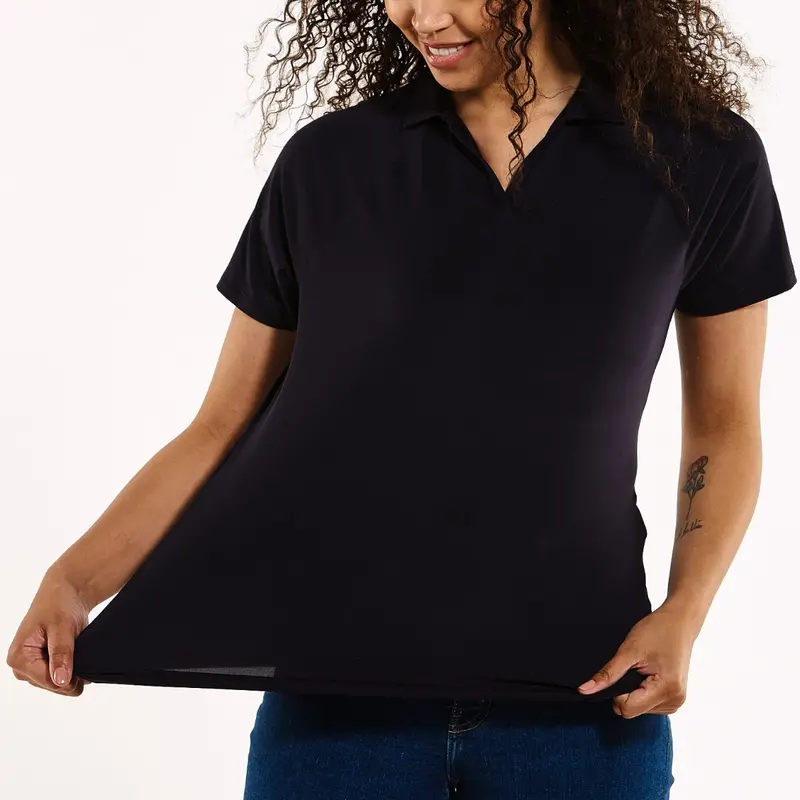 Black Resort-Inspired Short-Sleeve Polo for Women