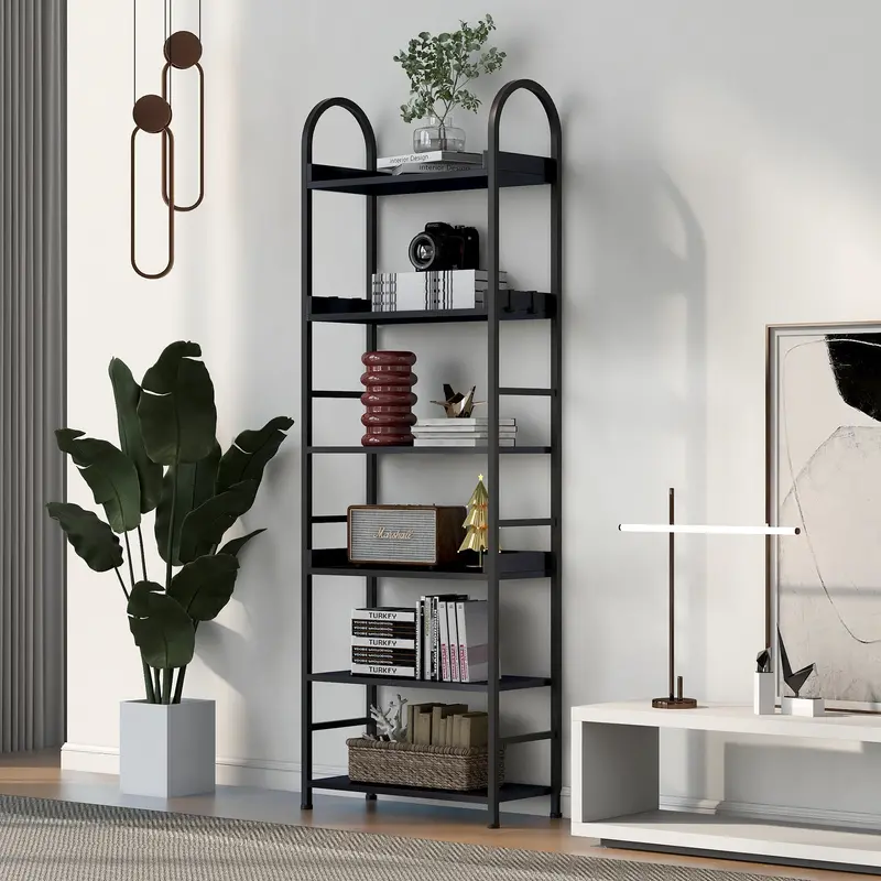 Black Tall Tower Bookcase for Living Room or Office
