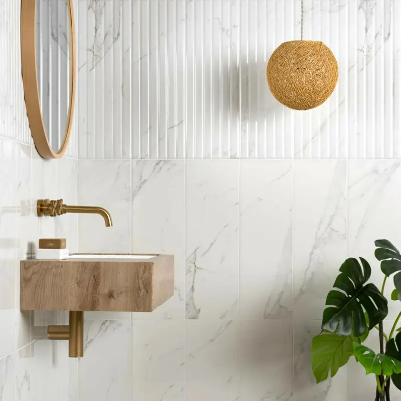 Blanco White Marble Effect Rectangular Tile (600x200mm)
