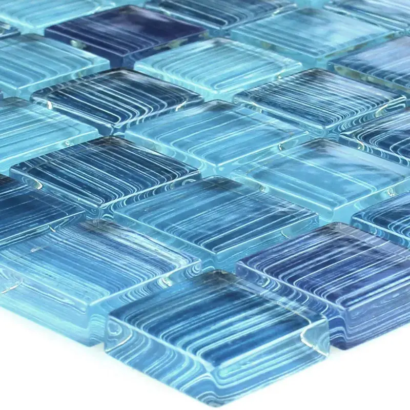 Blue Crystal Stripe Glass Mosaic Tile