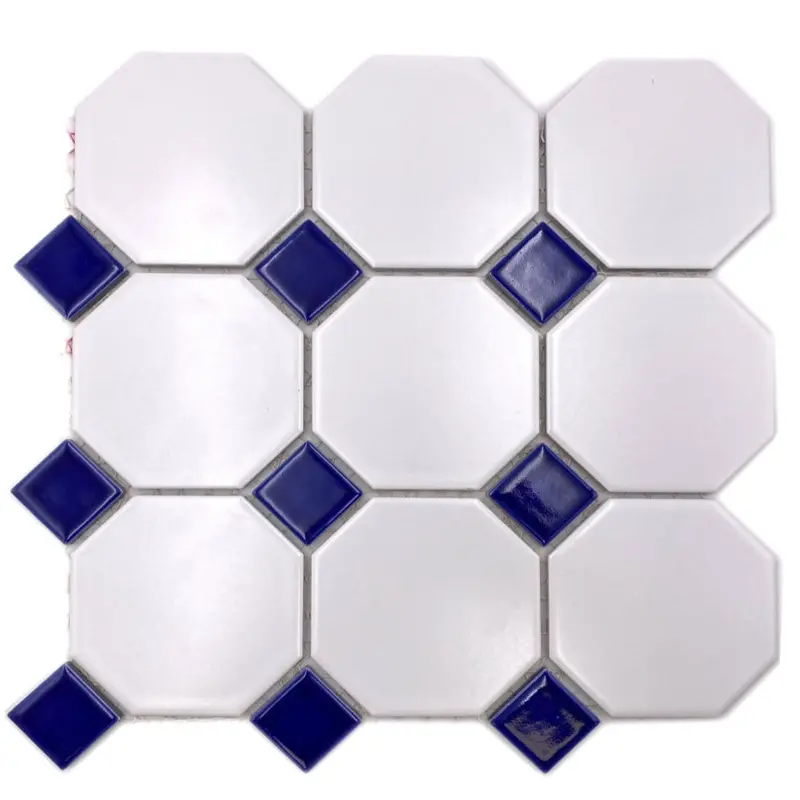 Blue Octagon with Dot Pattern Floor Mosaic Tile