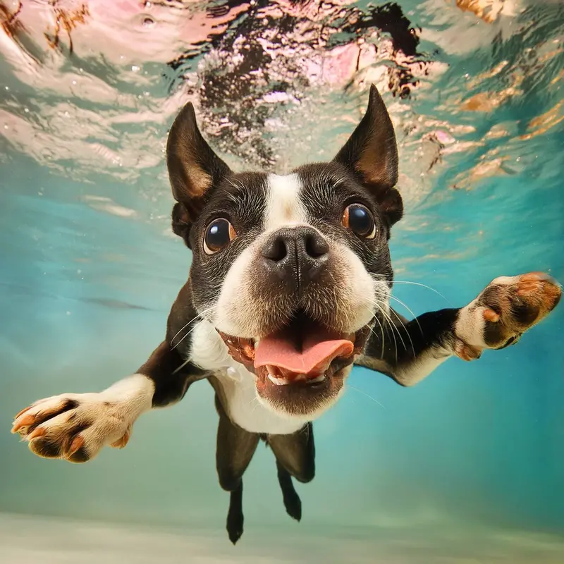 Boston Terrier Underwater Portrait