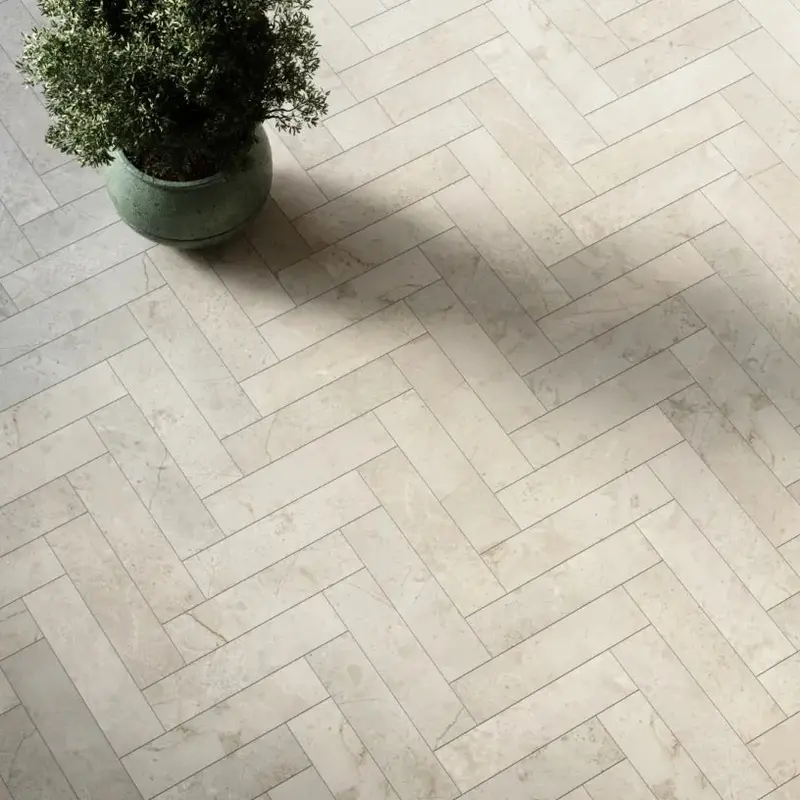 Botticino Beige Honed Marble Herringbone Tile for Walls & Floors