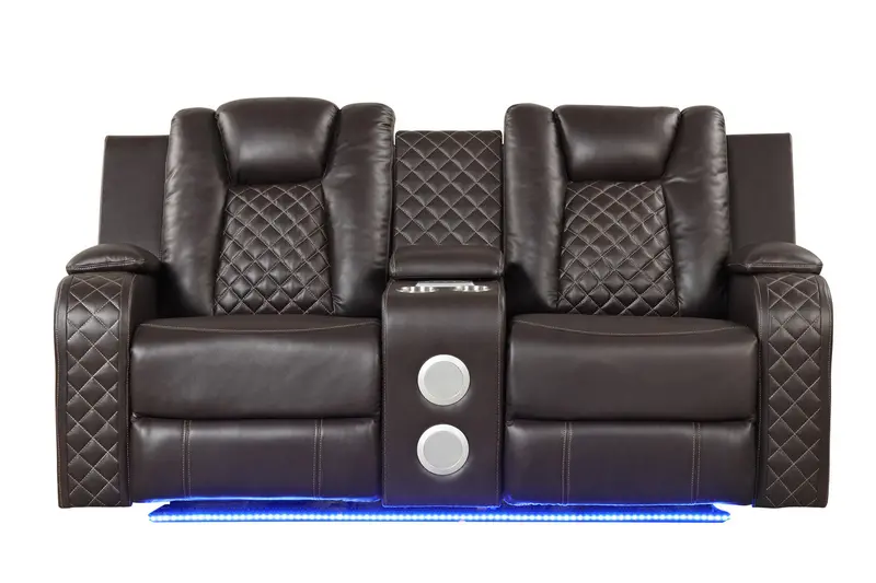 Brown Benz Power-Reclining Loveseat with LED Lighting
