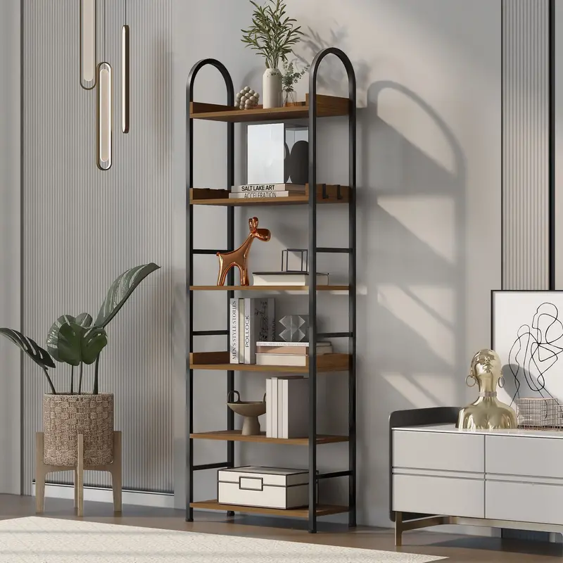Brown Tall Tower Bookcase with Rich Woodgrain Finish