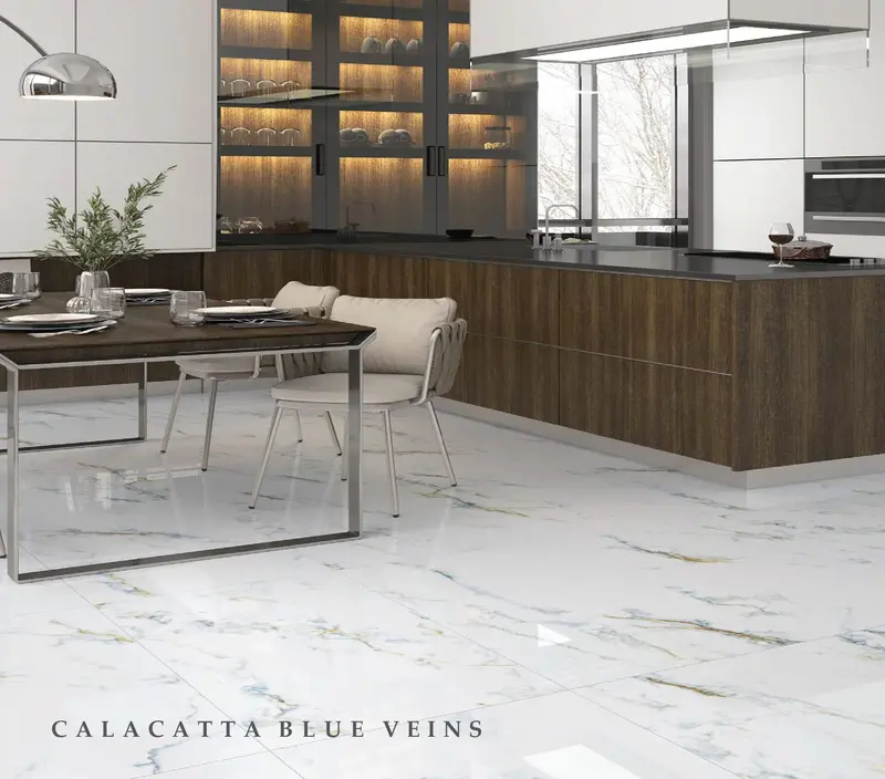 Calacatta-Style Porcelain Tile with Blue Veining – 60×120 cm