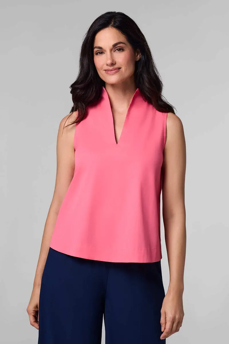Cape Coral Stand Collar Blouse – Vibrant Sunkist Coral