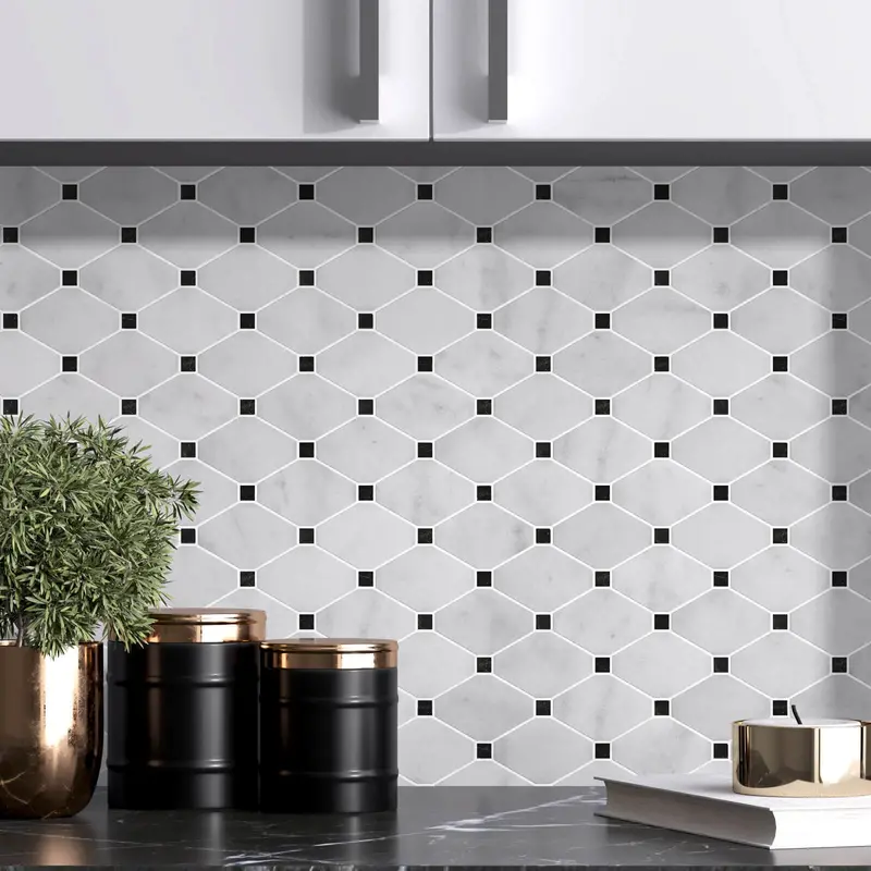 Carrara White Diamond Pattern Honed Marble Mosaic