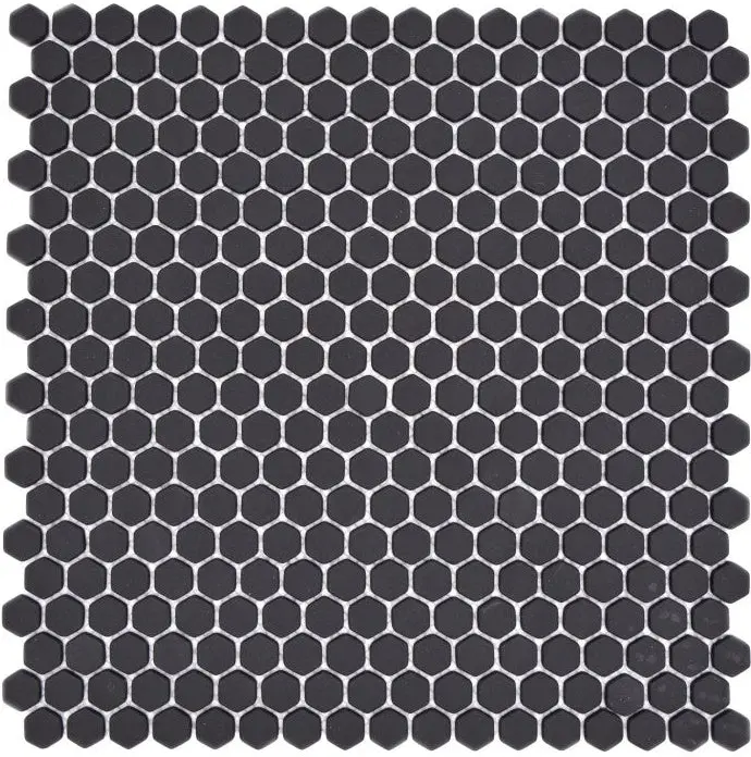 Charcoal Black Hexagonal Matt Glass Mosaic – 15x15mm
