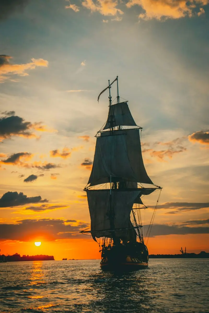 Classic Pirate Ship Under Full Sail