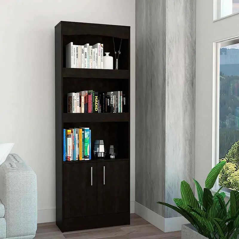 Coastal Noir Bookcase Featuring 1 Drawer and 3 Open Shelving Tiers