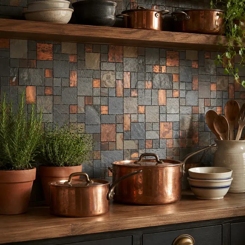 Copper and Slate Mixed Media Mosaic Tile Sheet (30x30cm)