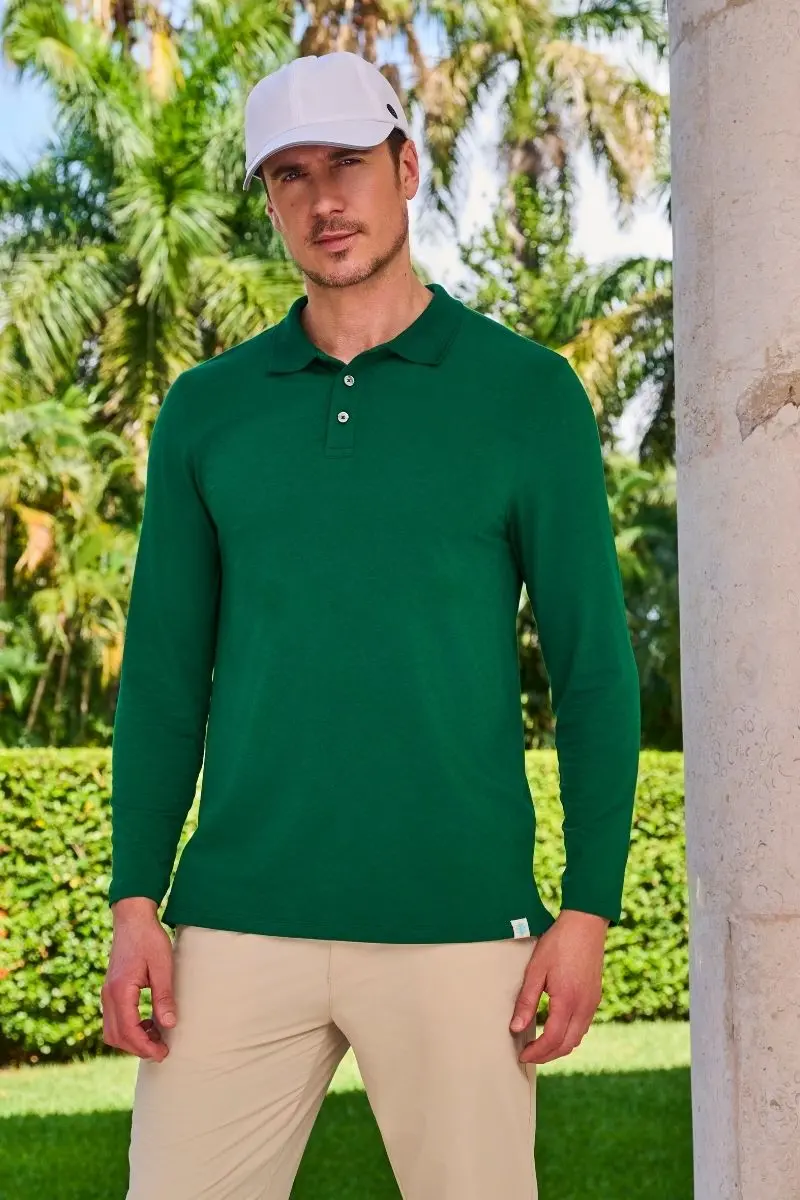 Coppitt Men’s Long Sleeve Weekend Polo – Eden Green