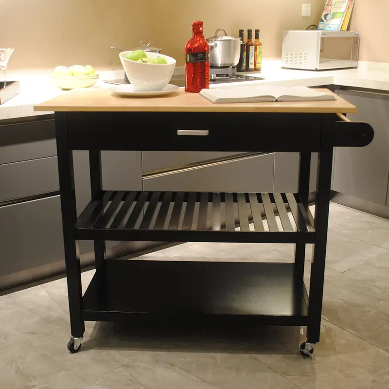 Cruiser Black Kitchen Island and Multi-Function Rolling Cart