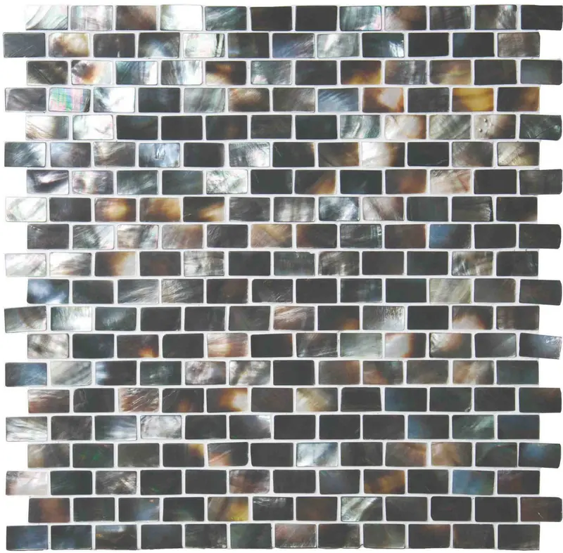 Dark Brickbond Shell Mosaic Tile with Authentic Mother-of-Pearl Accents