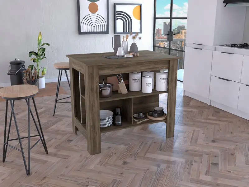 Dark Brown Prep Pro Kitchen Island with Work Surface