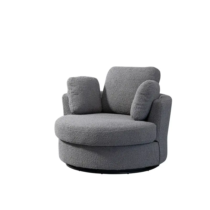 Dark Gray Bouclé Barrel Swivel Chair