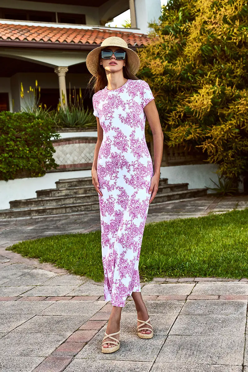 Dounelle Fitted Maxi Dress – Fuchsia Bouquet Elegant Silhouette