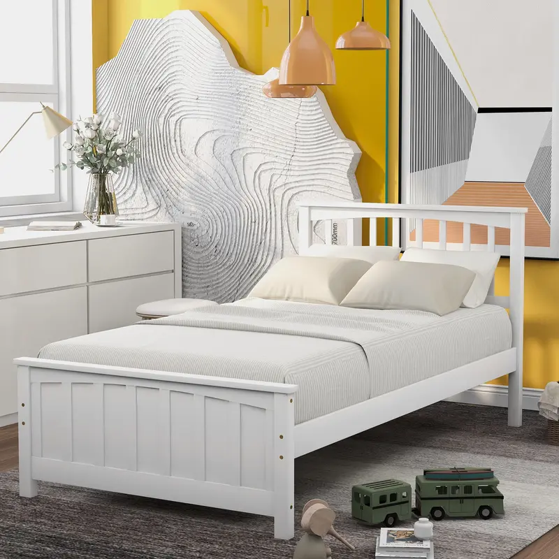 Dreamwood White Twin Platform Bed with Clean Lines