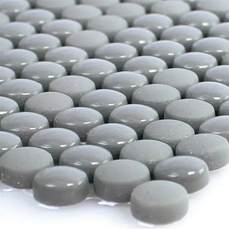 Eco-Friendly Bonbon Round Grey Glass Mosaic Tiles