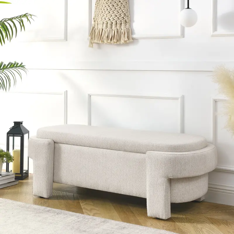 Elegant Haven Linen Upholstered Storage Bench