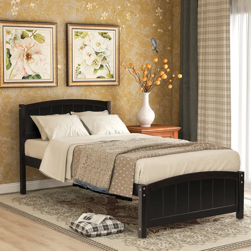 ElegantDream Natural Wood Twin Platform Bed