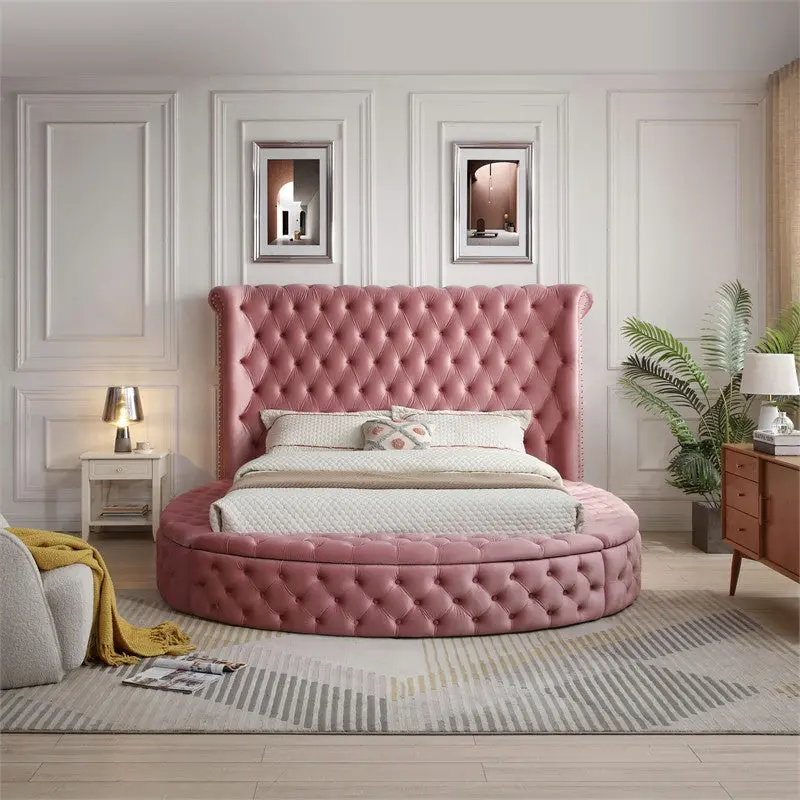 Elizabeth 107-Inch Wide Velvet King Bed – Luxe Fabric Finish – Go Green Woods