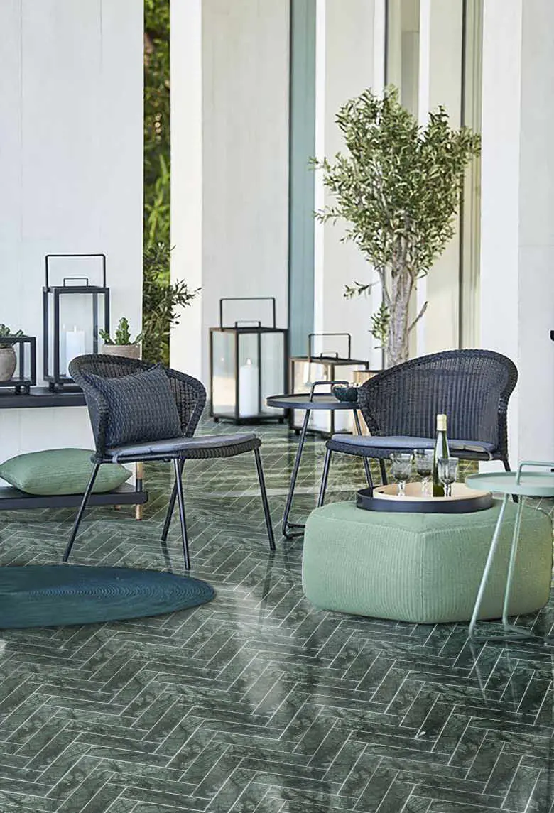 Emerald Green Marble Herringbone Mosaic | Honed Texture Finish