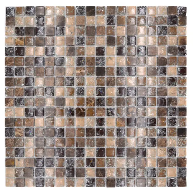 Felix Mixed Media Mosaic – Natural Glass + Dark Brown Stone