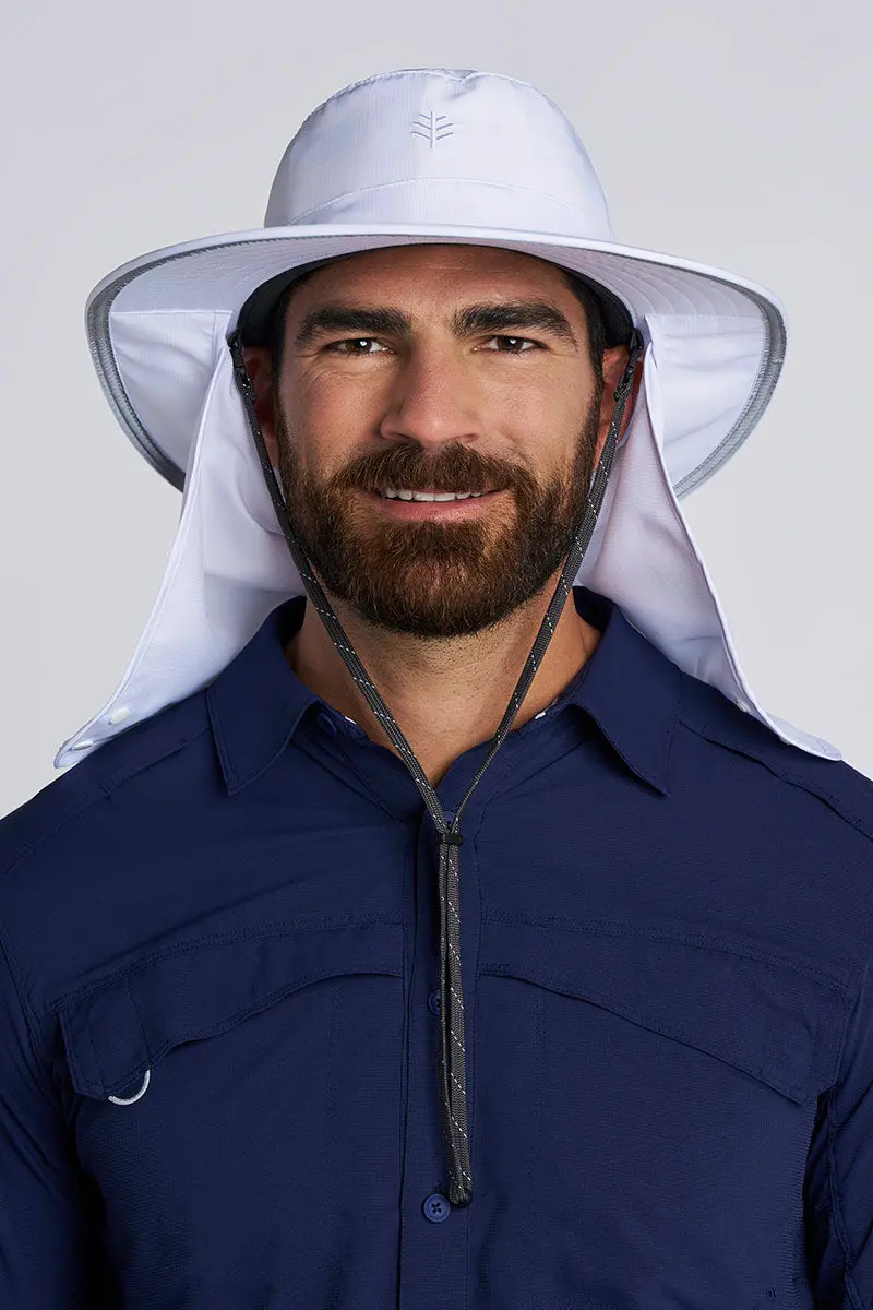 Floating Boating Hat with Neck Drape – White UV-Resistant Fabric