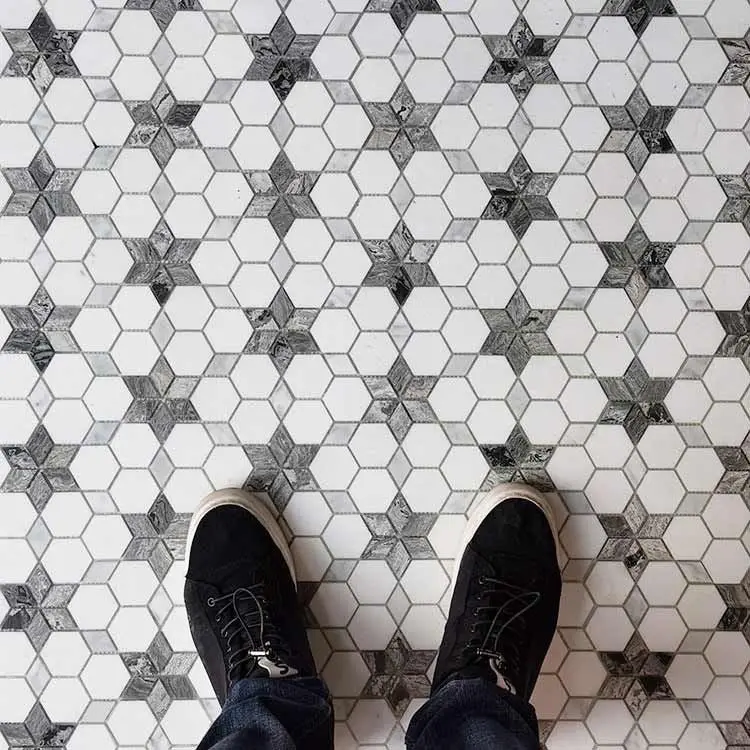 Floral Hexagon Marble Mosaic Tile for Walls and Floors